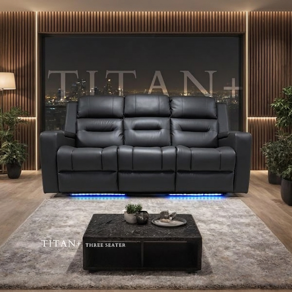 Titan Plus Dark Grey Leather & Grey Fabric Electric Recliner Sofa