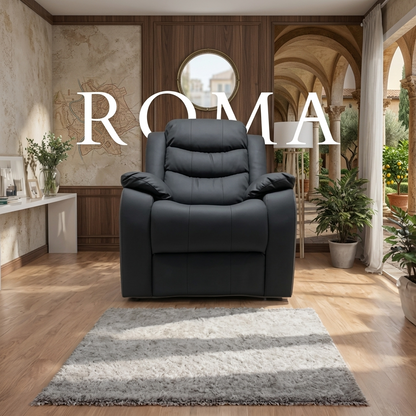 Roma Manual Air Leather & Grey Fabric Recliner Sofa