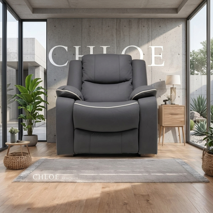 Chloe Cream & Dark Grey Technology Fabric Manual Recliner Sofa