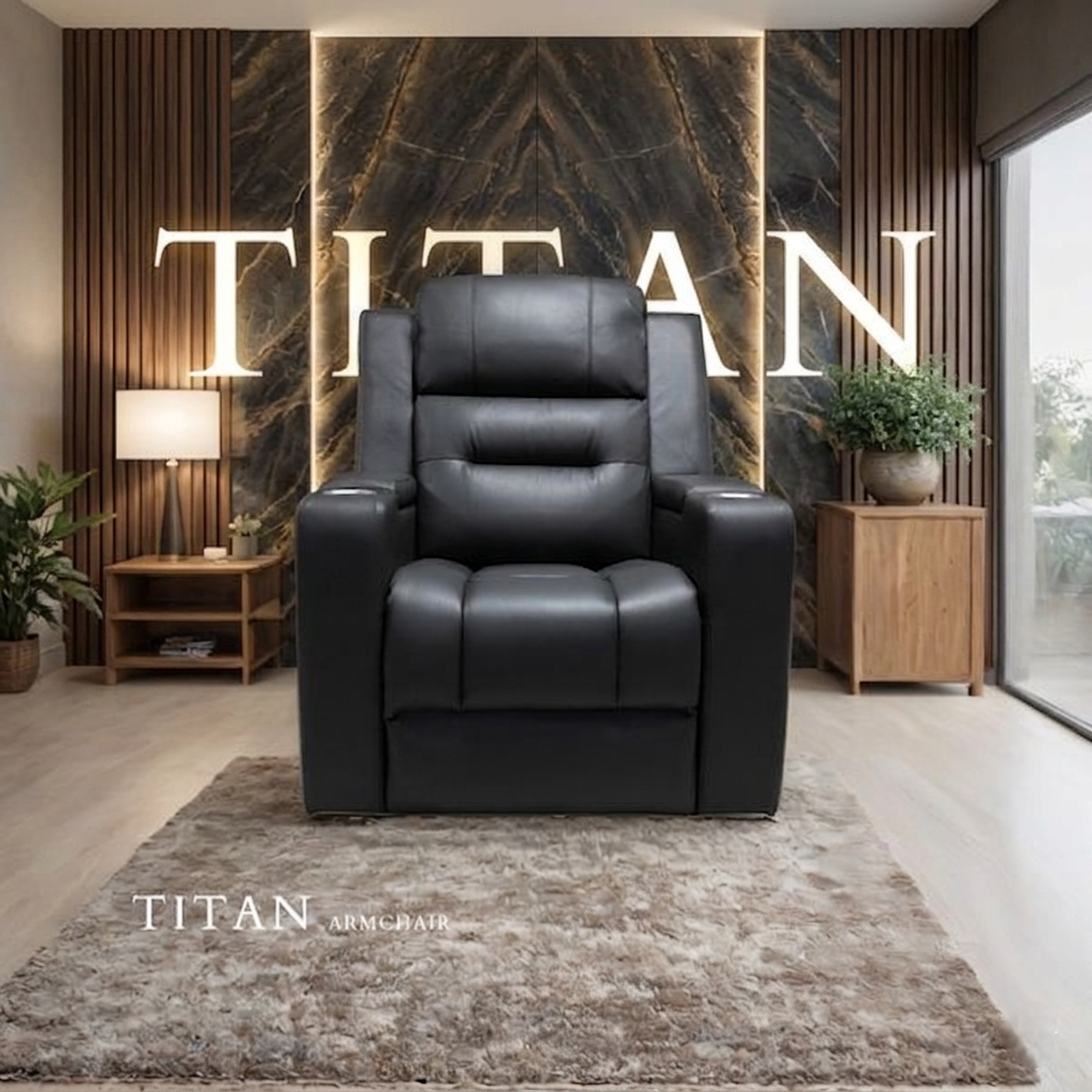 Titan Dark Grey Leather & Grey Fabric Manual Recliner Sofa