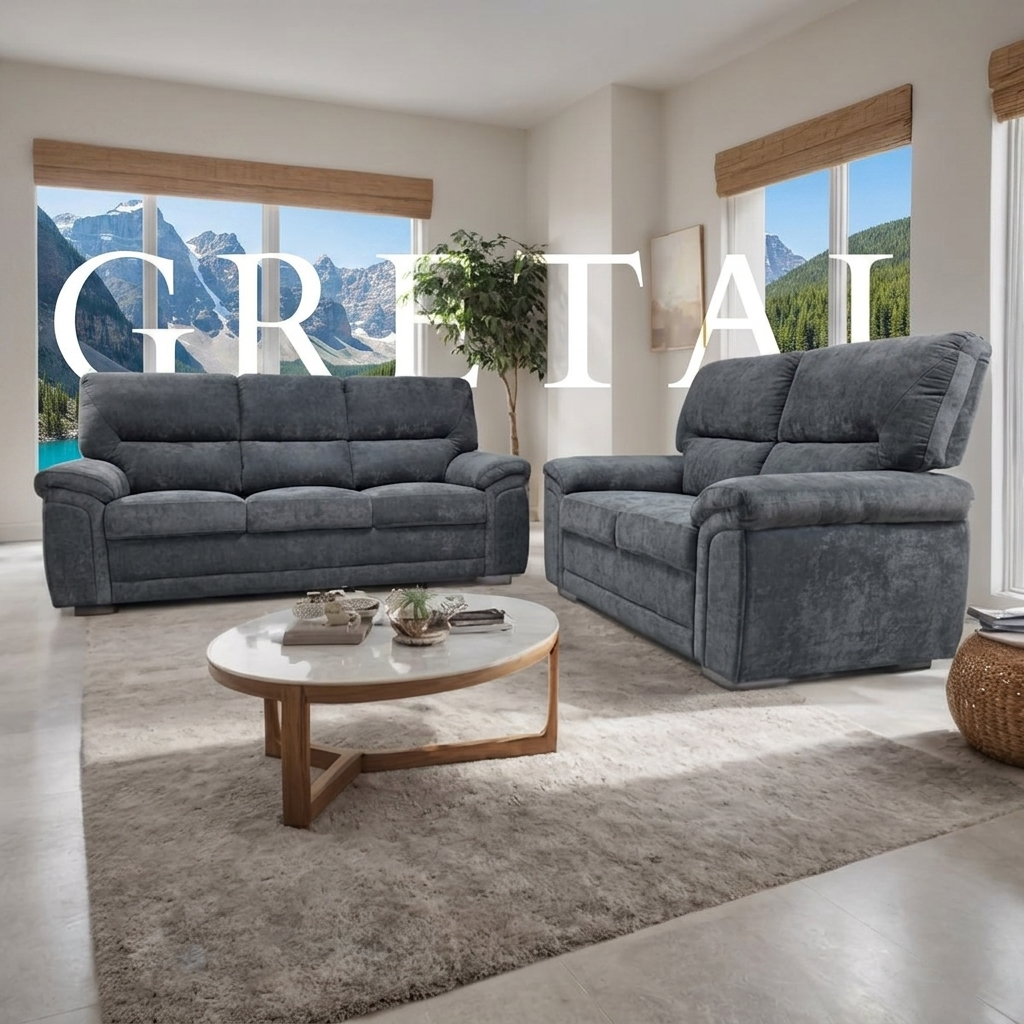 Gretal Air Leather & Grey Fabric Sofa