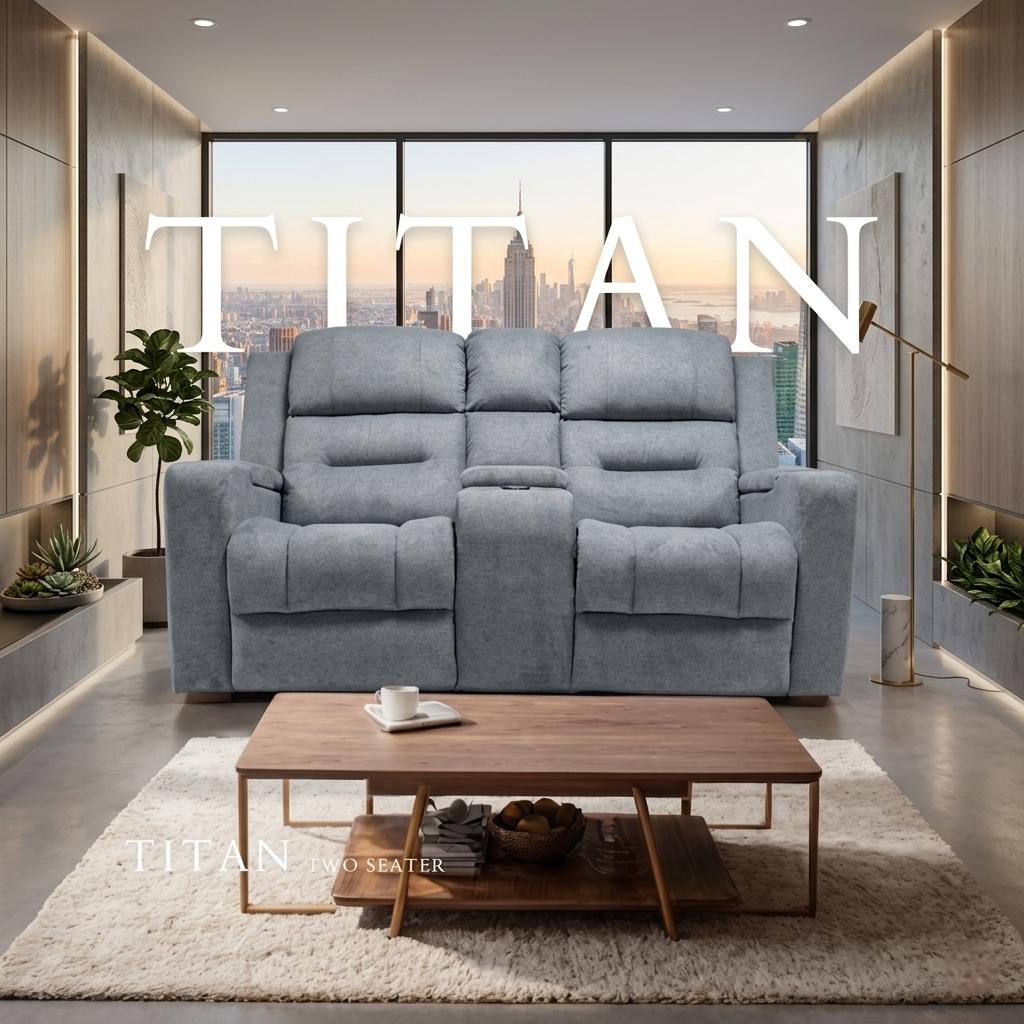 Titan Dark Grey Leather & Grey Fabric Manual Recliner Sofa