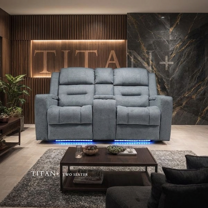 Titan Plus Dark Grey Leather & Grey Fabric Electric Recliner Sofa