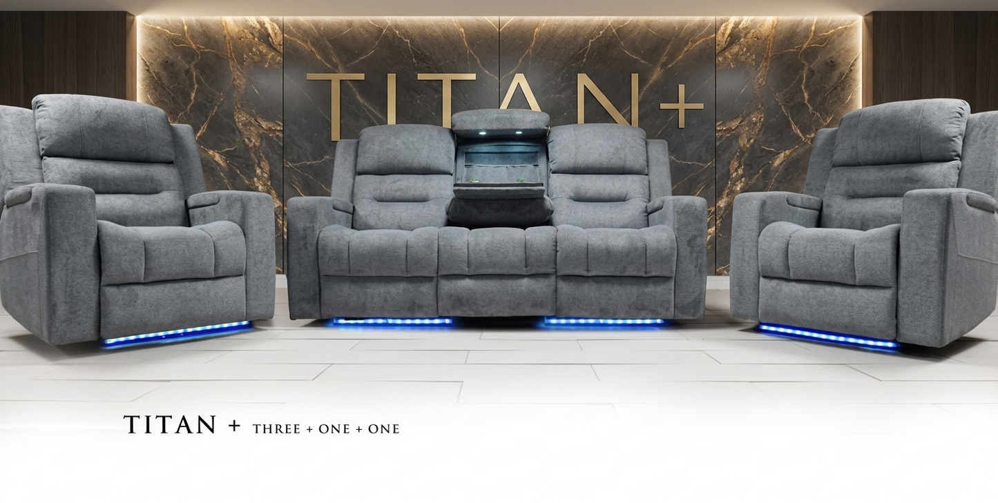 Titan Plus Dark Grey Leather & Grey Fabric Electric Recliner Sofa