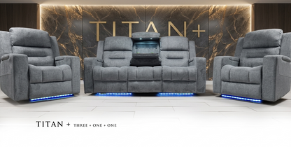 Titan Plus Dark Grey Leather & Grey Fabric Electric Recliner Sofa