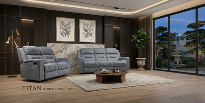 Titan Dark Grey Leather & Grey Fabric Manual Recliner Sofa