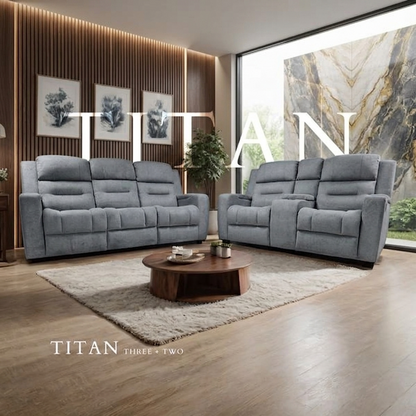 Titan Plus Dark Grey Leather & Grey Fabric Electric Recliner Sofa