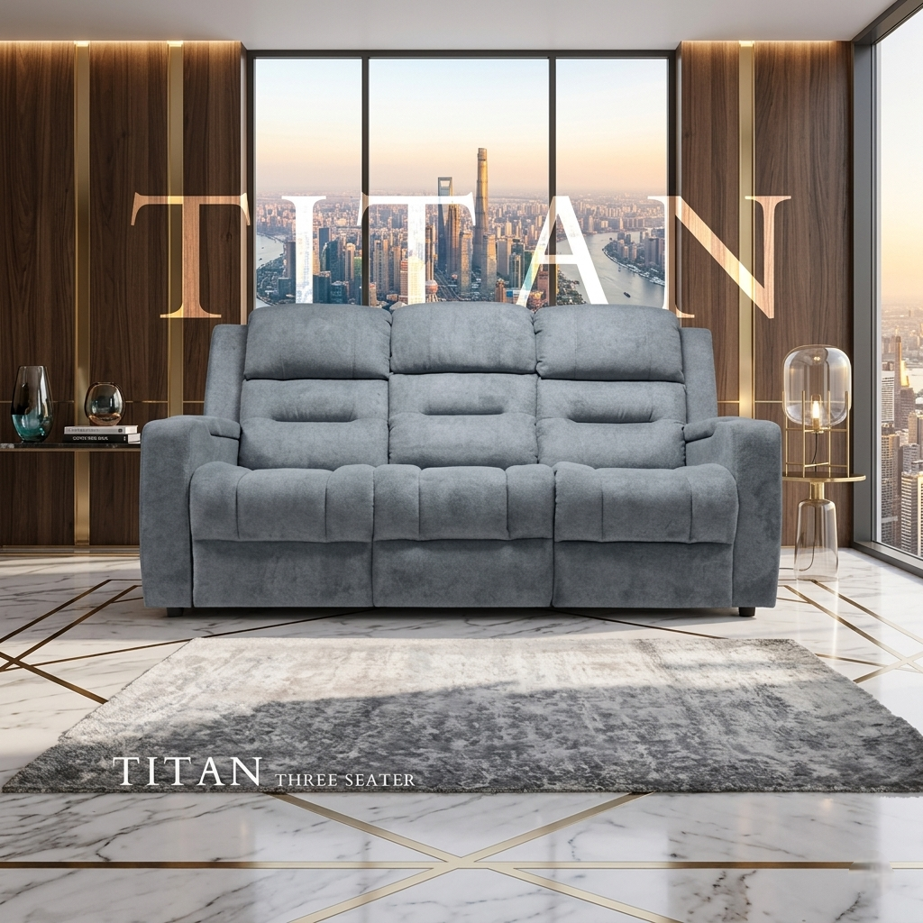 Titan Dark Grey Leather & Grey Fabric Manual Recliner Sofa