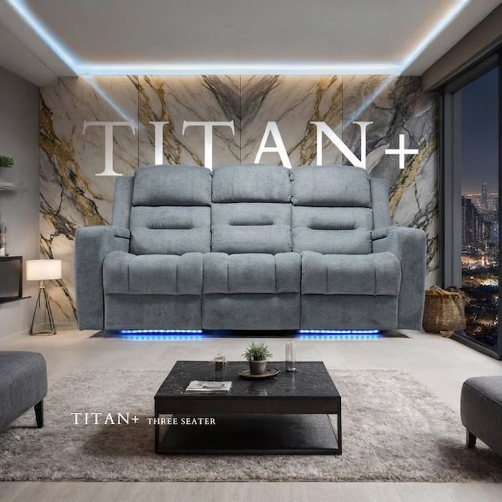 Titan Plus Dark Grey Leather & Grey Fabric Electric Recliner Sofa