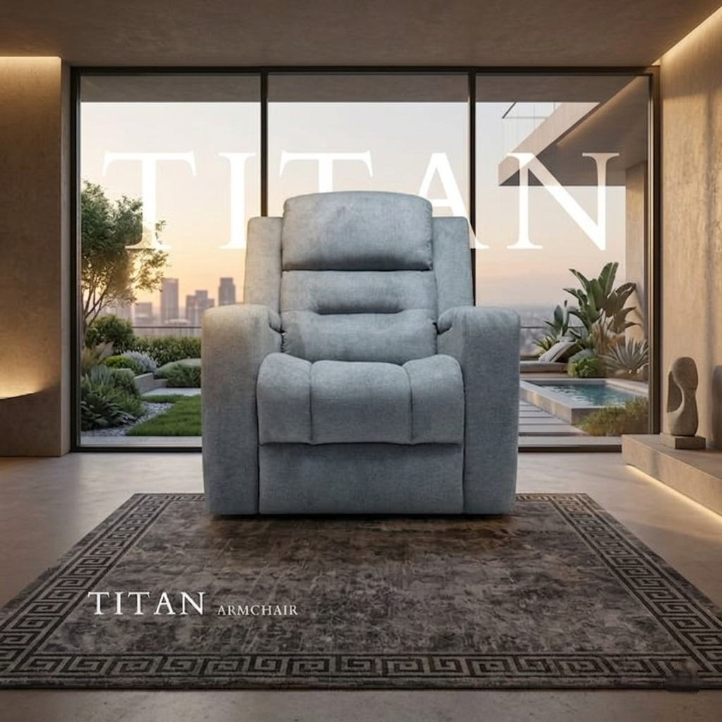 Titan Dark Grey Leather & Grey Fabric Manual Recliner Sofa