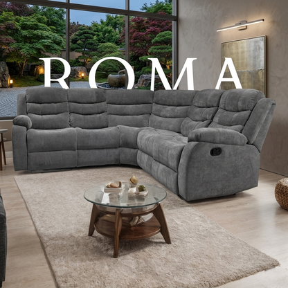 Roma Manual Air Leather & Grey Fabric Recliner Sofa