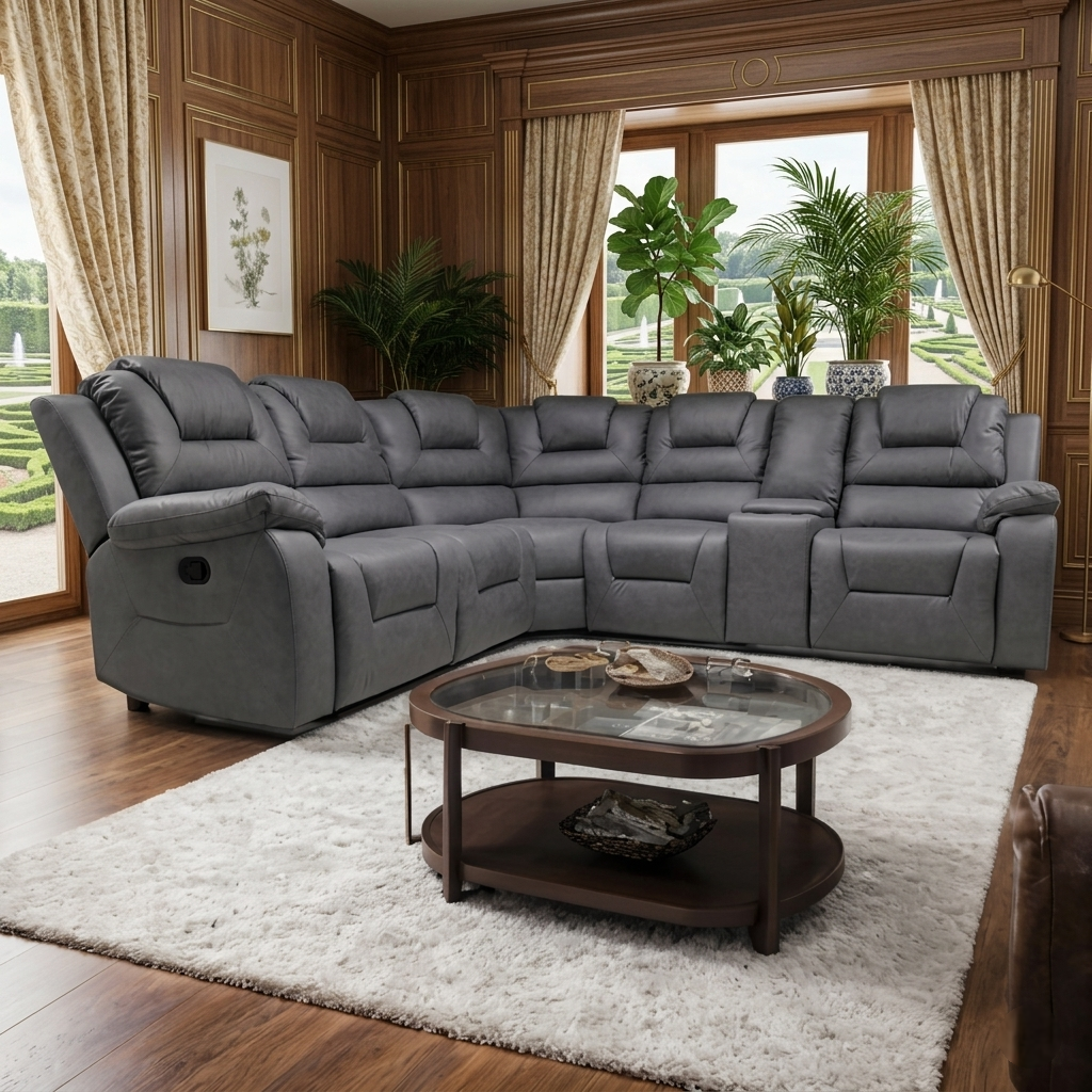 Axel Air Leather & Grey Technology Fabric Manual Recliner Sofa