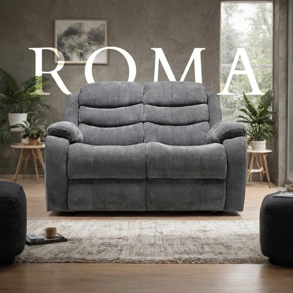 Roma Manual Air Leather & Grey Fabric Recliner Sofa