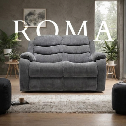 Roma Manual Air Leather & Grey Fabric Recliner Sofa