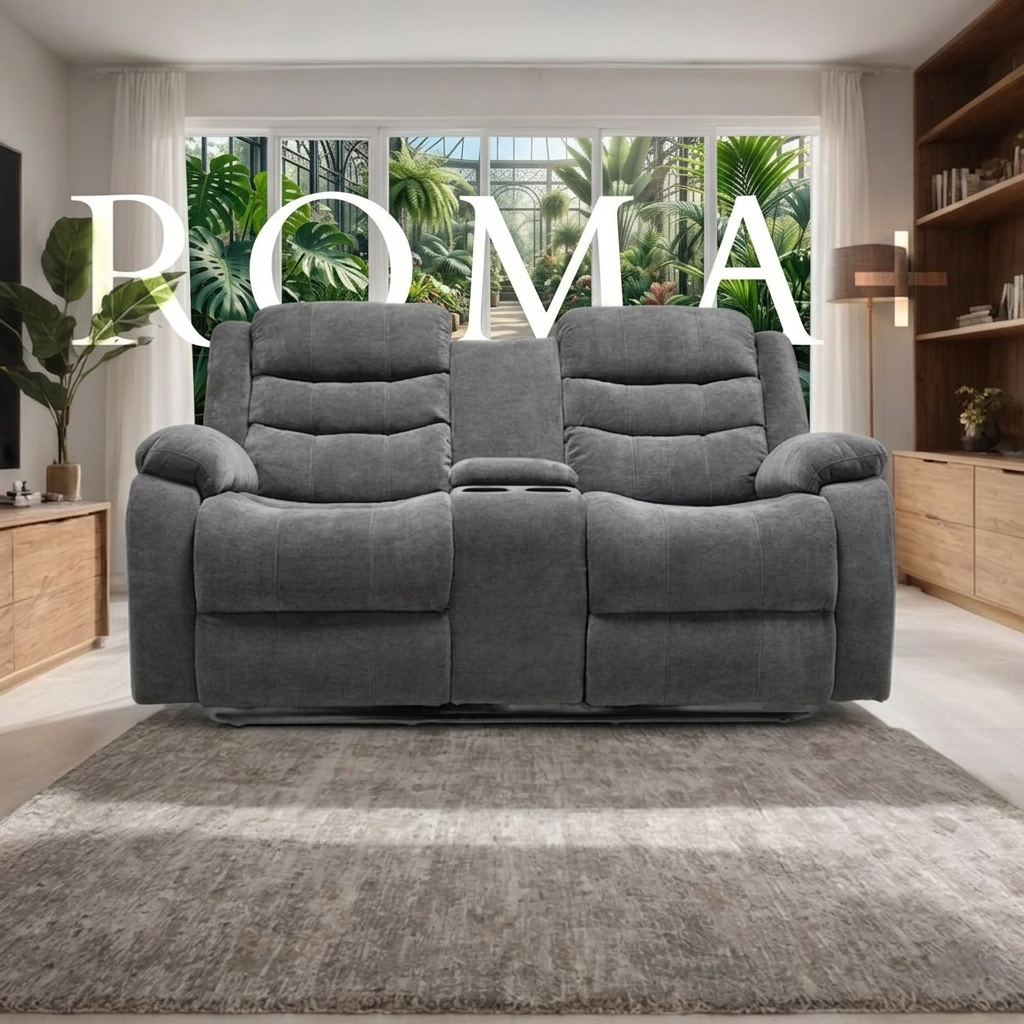 Roma Plus Manual Leather & Grey Fabric Recliner Sofa