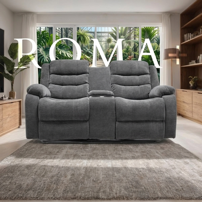 Roma Plus Manual Leather & Grey Fabric Recliner Sofa