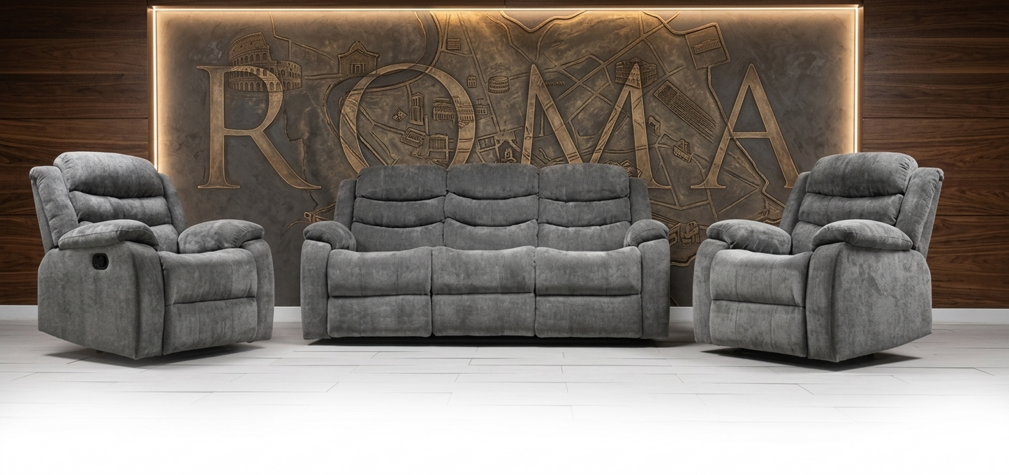 Roma Manual Air Leather & Grey Fabric Recliner Sofa