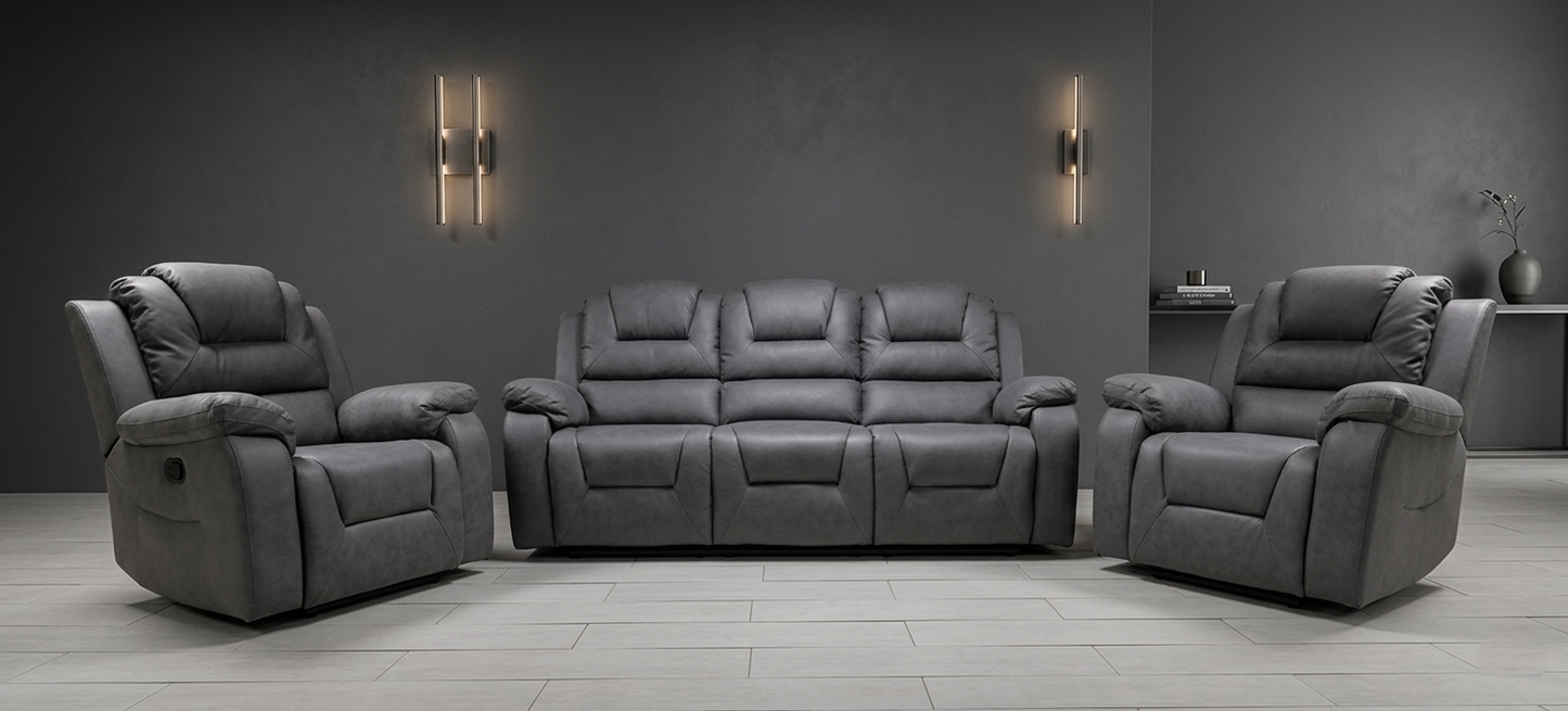 Axel Air Leather & Grey Technology Fabric Manual Recliner Sofa