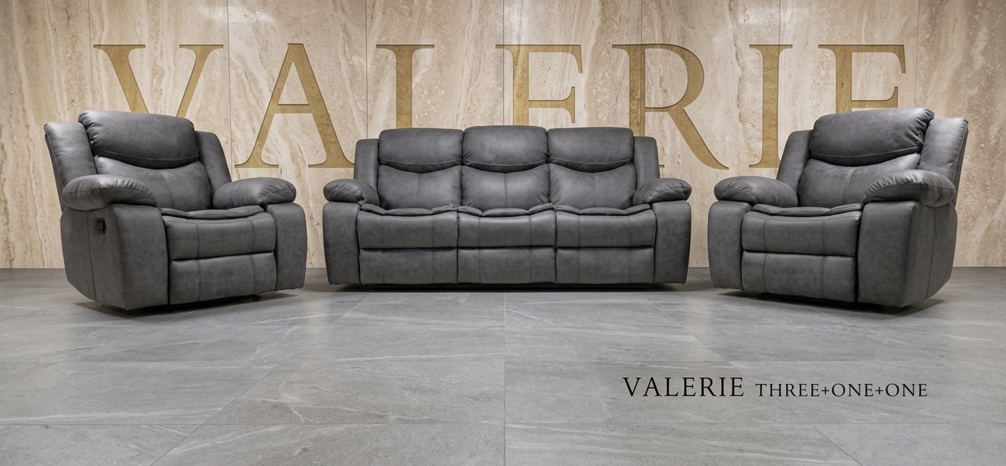 Valerie Air Leather & Grey Technology Fabric Manual Recliner Sofa