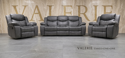 Valerie Air Leather & Grey Technology Fabric Manual Recliner Sofa