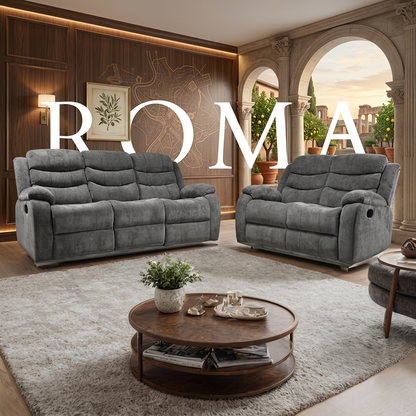 Roma Manual Air Leather & Grey Fabric Recliner Sofa