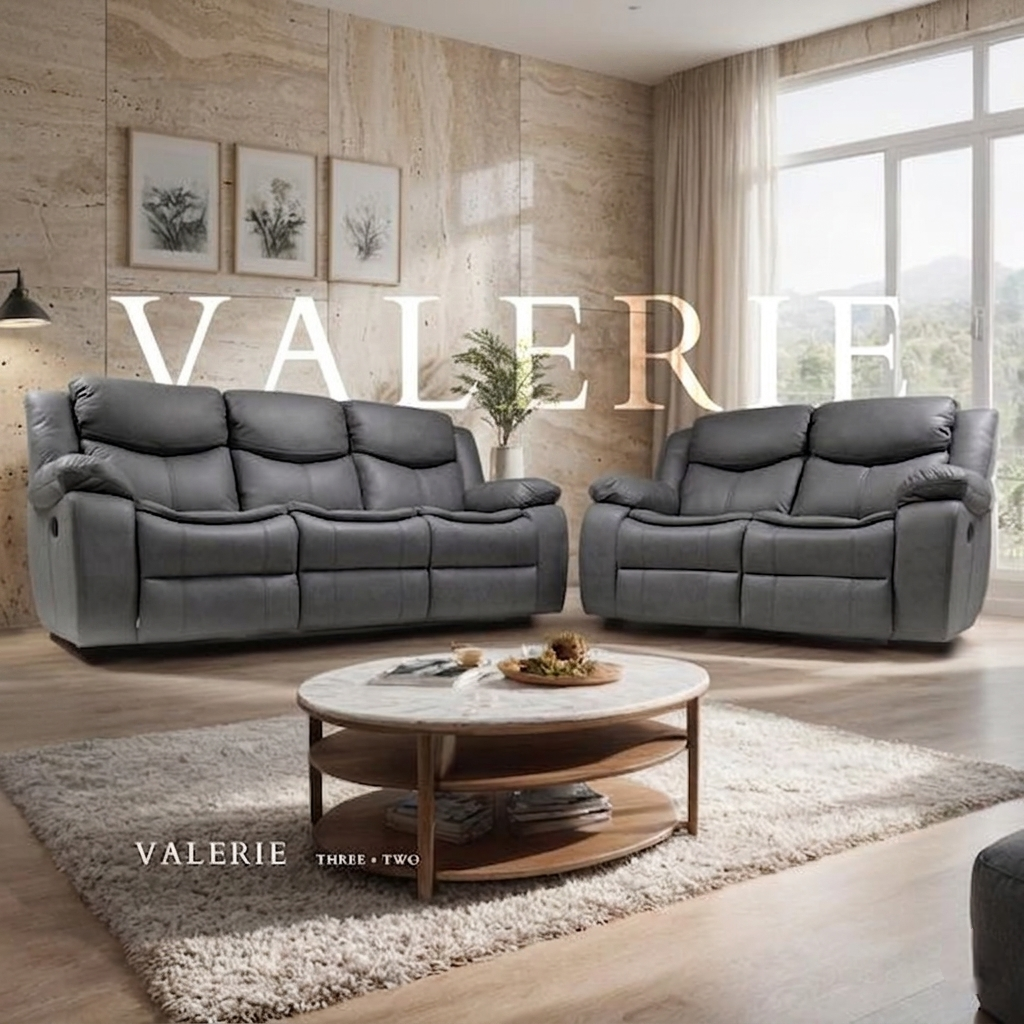 Valerie Air Leather & Grey Technology Fabric Manual Recliner Sofa