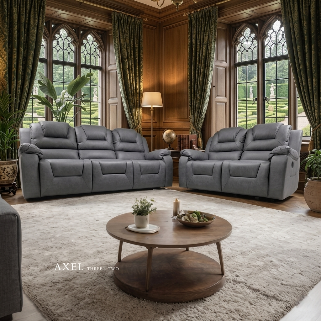 Axel Air Leather & Grey Technology Fabric Manual Recliner Sofa