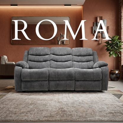 Roma Manual Air Leather & Grey Fabric Recliner Sofa