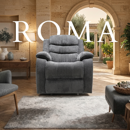 Roma Manual Air Leather & Grey Fabric Recliner Sofa
