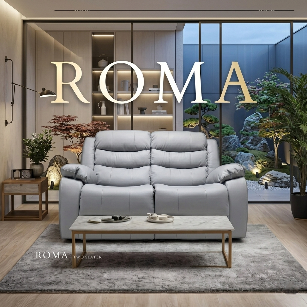 Roma Manual Air Leather & Grey Fabric Recliner Sofa
