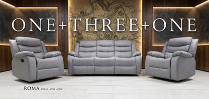 Roma Manual Air Leather & Grey Fabric Recliner Sofa
