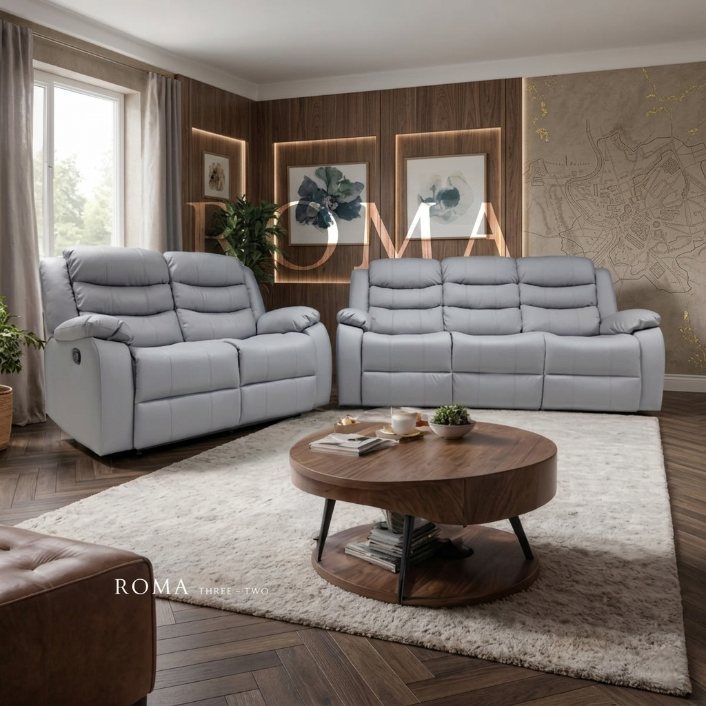 Roma Manual Air Leather & Grey Fabric Recliner Sofa