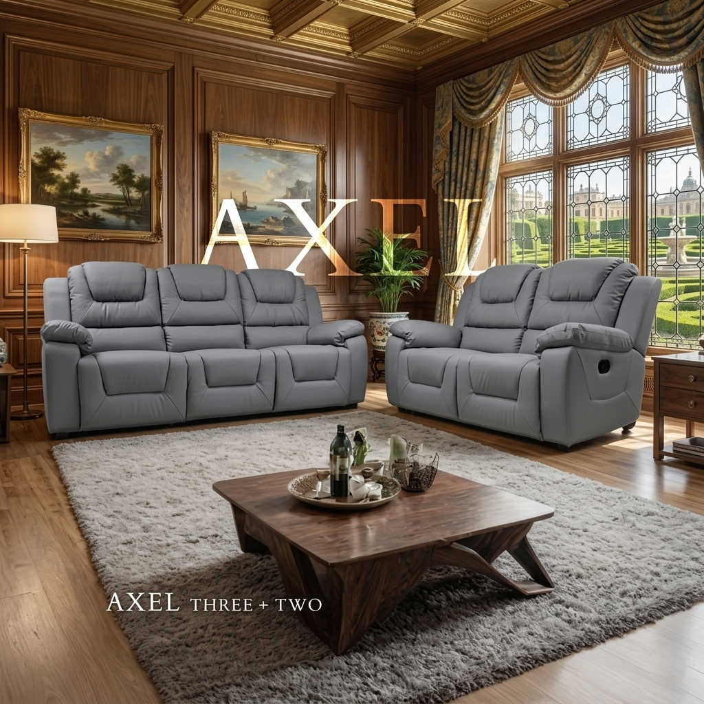 Axel Air Leather & Grey Technology Fabric Manual Recliner Sofa