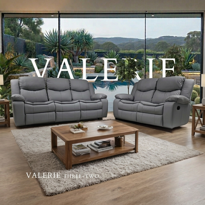 Valerie Air Leather & Grey Technology Fabric Manual Recliner Sofa