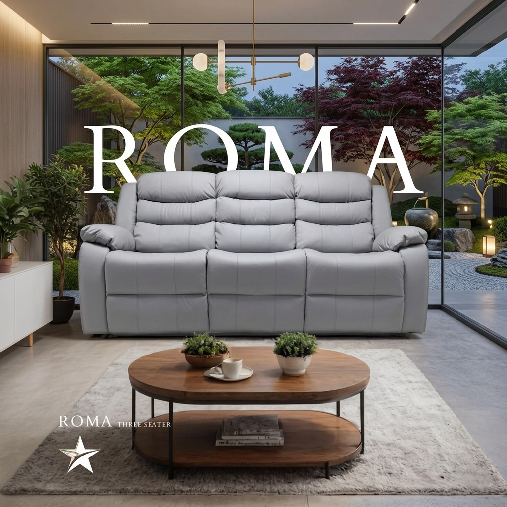 Roma Manual Air Leather & Grey Fabric Recliner Sofa