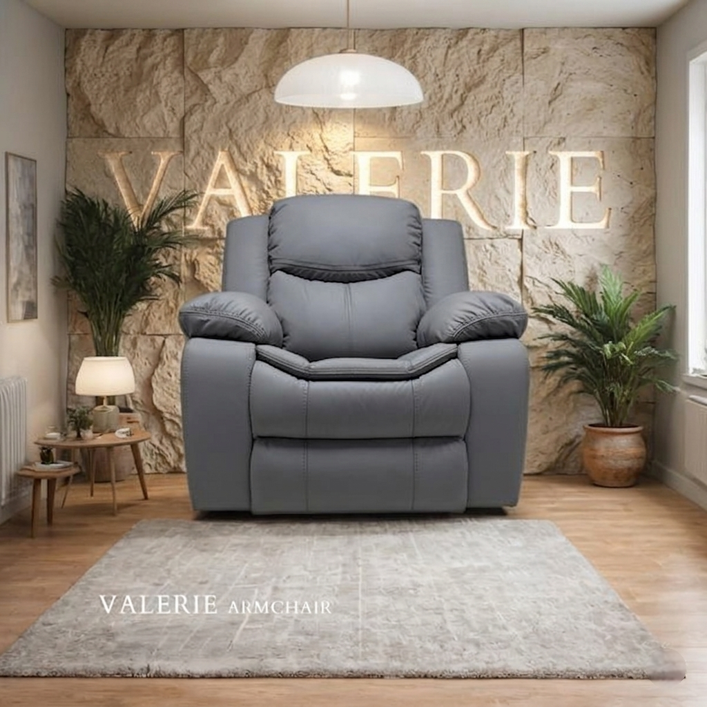 Valerie Air Leather & Grey Technology Fabric Manual Recliner Sofa