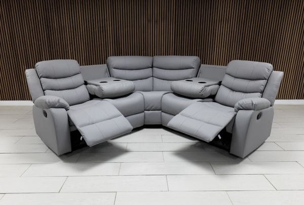 Roma Manual Air Leather & Grey Fabric Recliner Sofa