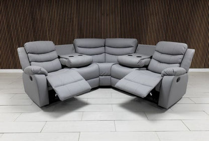 Roma Manual Air Leather & Grey Fabric Recliner Sofa