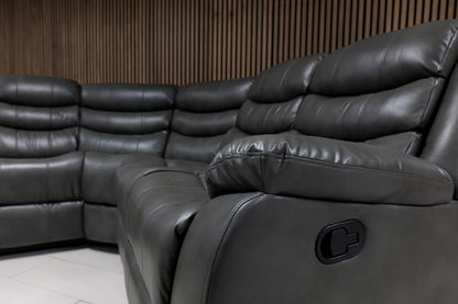 Roma Manual Air Leather & Grey Fabric Recliner Sofa