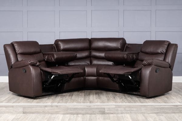 Roma Manual Air Leather & Grey Fabric Recliner Sofa