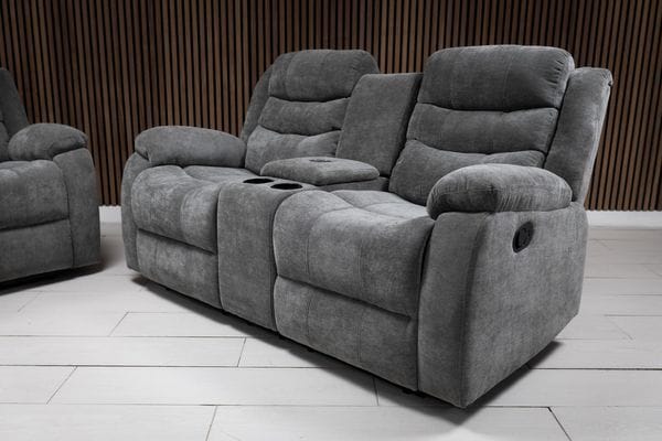 Roma Plus Manual Leather & Grey Fabric Recliner Sofa