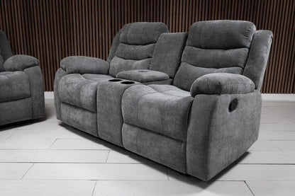 Roma Plus Manual Leather & Grey Fabric Recliner Sofa