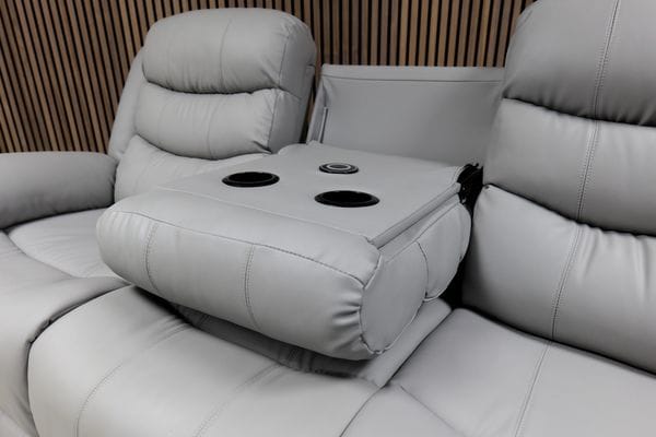 Roma Plus Manual Leather & Grey Fabric Recliner Sofa
