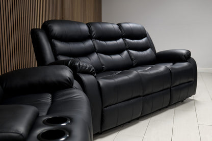 Roma Plus Manual Leather & Grey Fabric Recliner Sofa