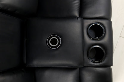 Roma Plus Manual Leather & Grey Fabric Recliner Sofa