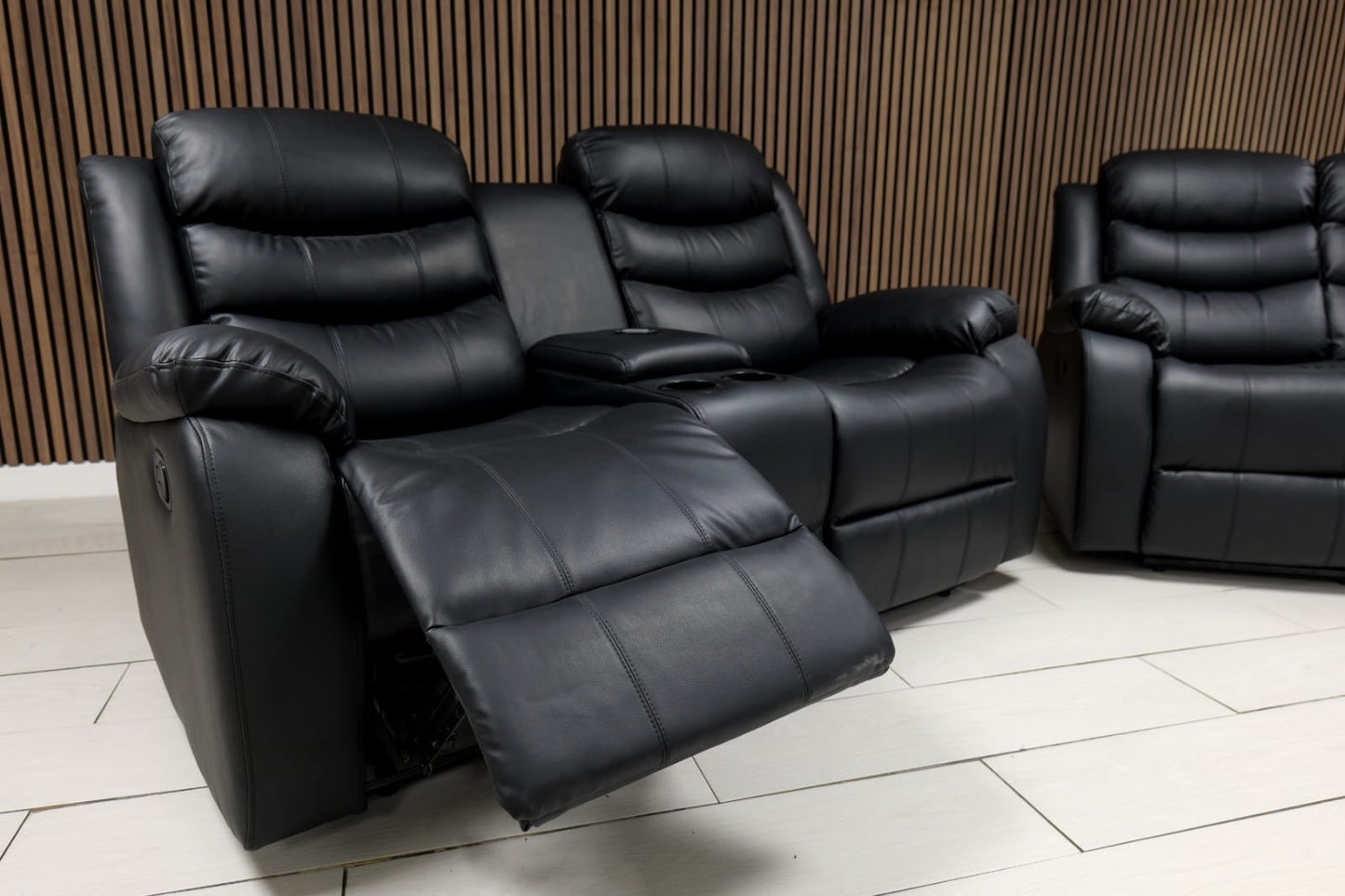 Roma Plus Manual Leather & Grey Fabric Recliner Sofa