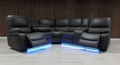 Titan Dark Grey Leather & Grey Fabric Manual Recliner Sofa