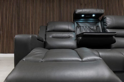 Titan Dark Grey Leather & Grey Fabric Manual Recliner Sofa