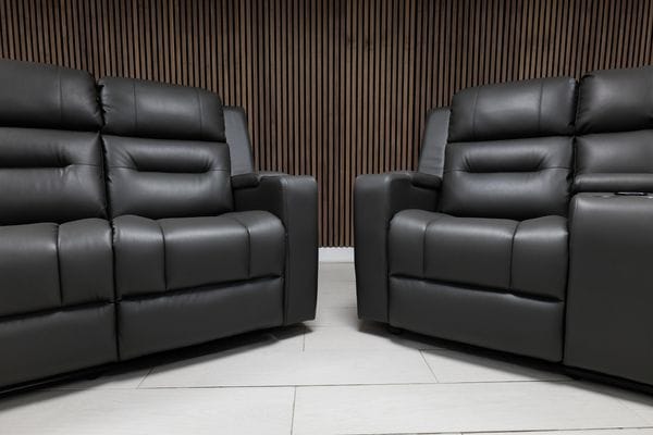 Titan Dark Grey Leather & Grey Fabric Manual Recliner Sofa