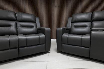 Titan Dark Grey Leather & Grey Fabric Manual Recliner Sofa